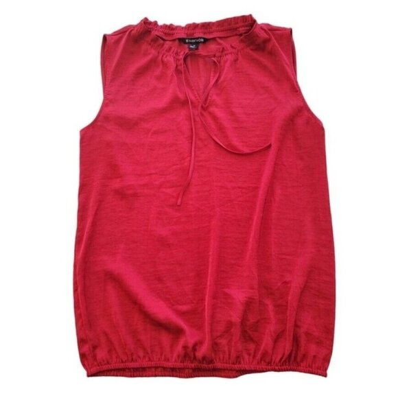 41 Hawthrone Sz M Red Ruffle Tie Keyhole Neck Blouson Top Satin-Silky Poly Women - Picture 1 of 11